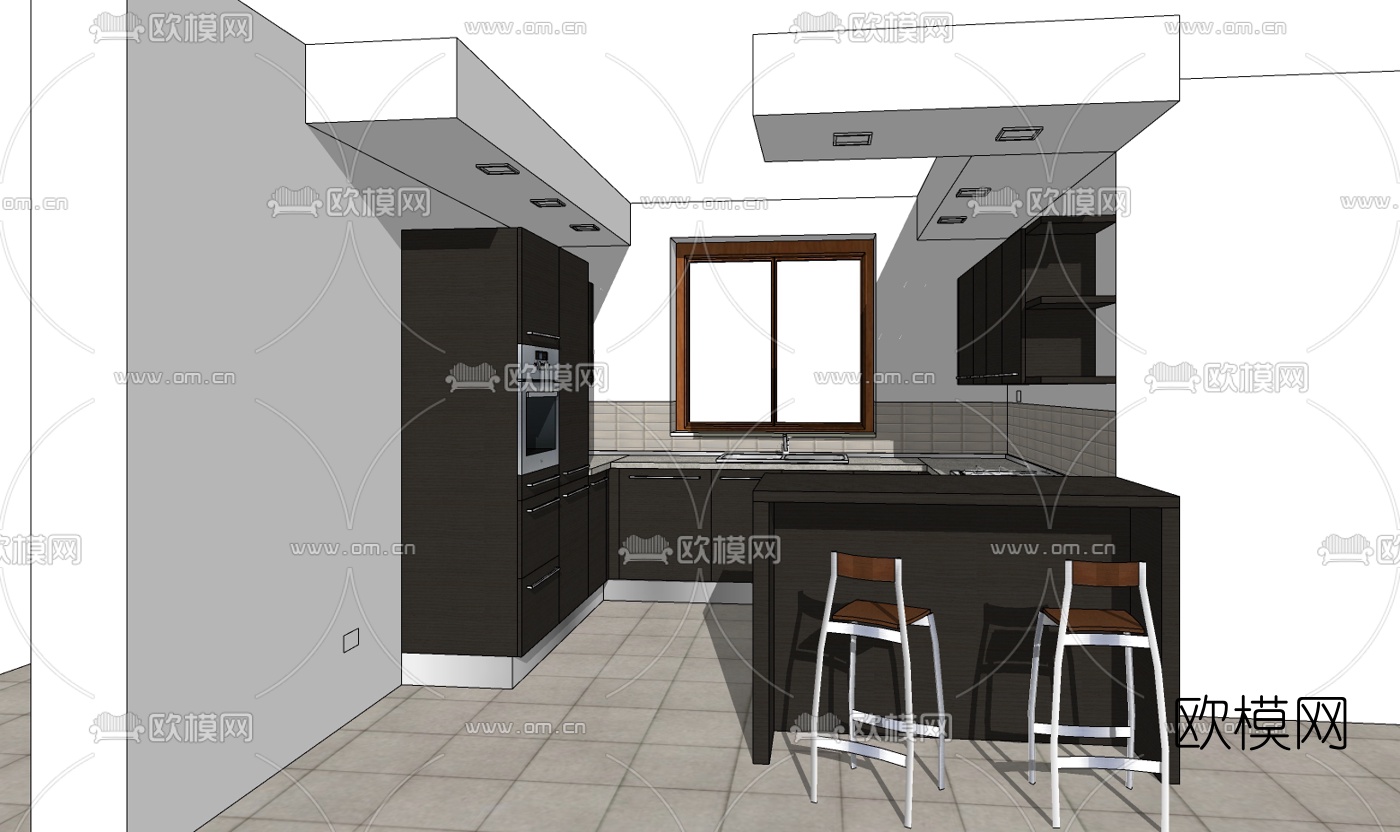 现代橱柜免费su模型下载（渲染图2）