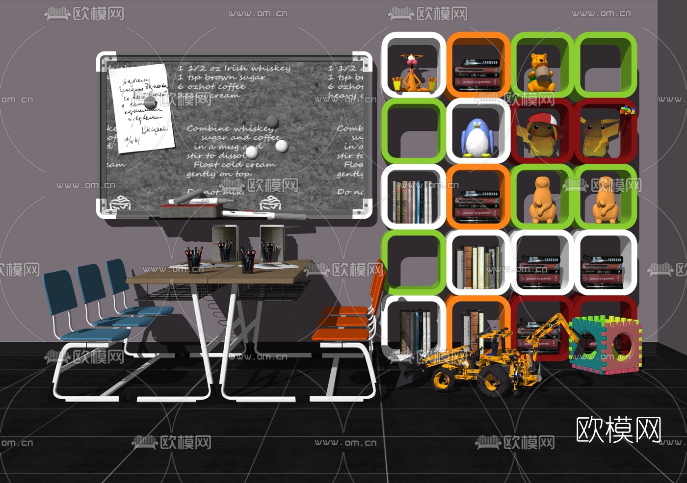 现代儿童黑板桌椅组合su模型下载