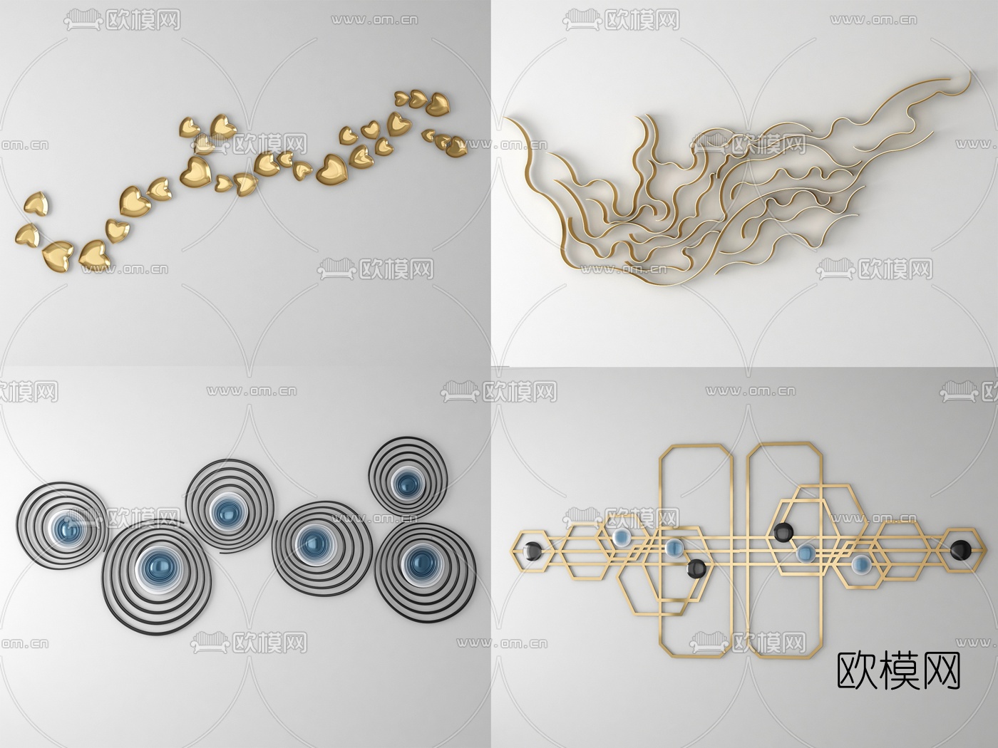 现代金属墙饰挂件3d模型下载（渲染图1）