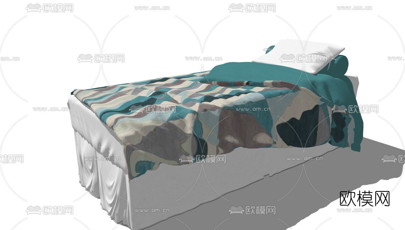 现代布艺单人床免费su模型下载（渲染图1）