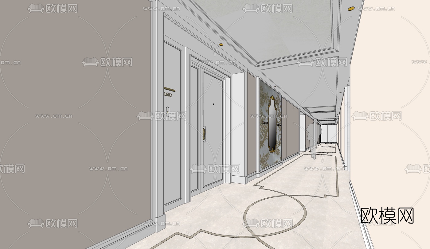 欧式电梯间会议室su模型下载（渲染图2）