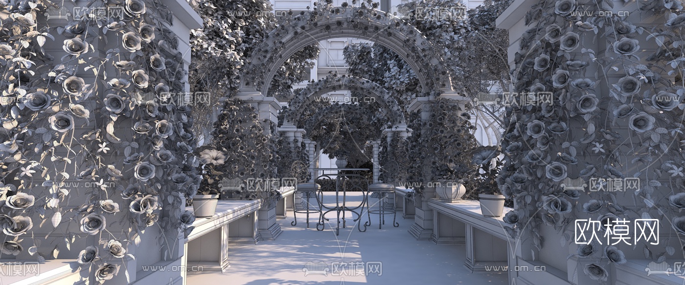 欧式廊架拱门柱花园3d模型下载（渲染图2）