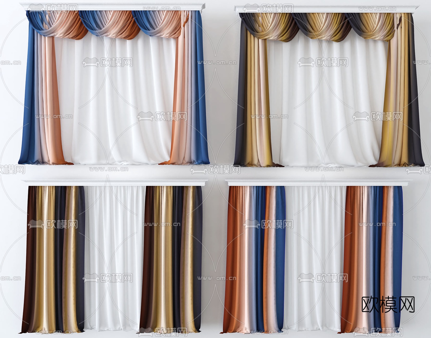 现代布艺窗帘3d模型下载