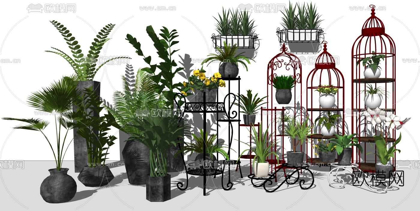 欧式绿植盆栽su模型下载（渲染图1）