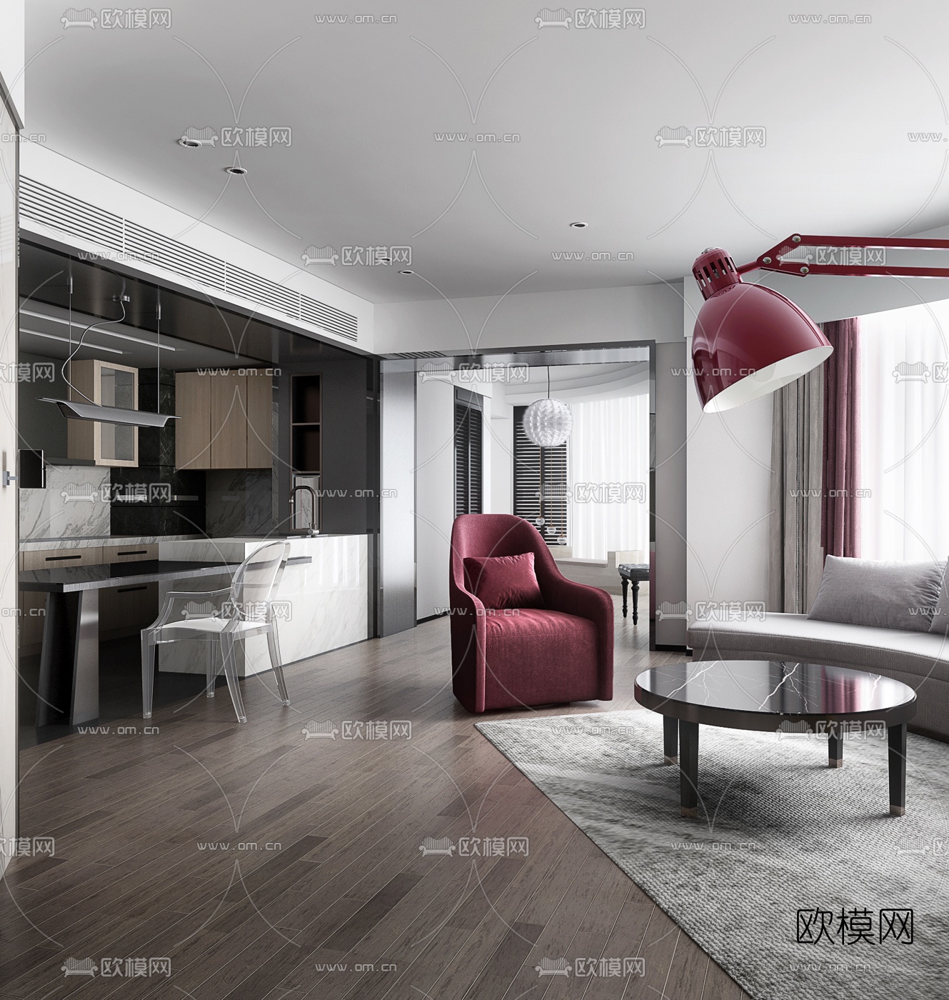 菲拉设计-现代客厅3d模型