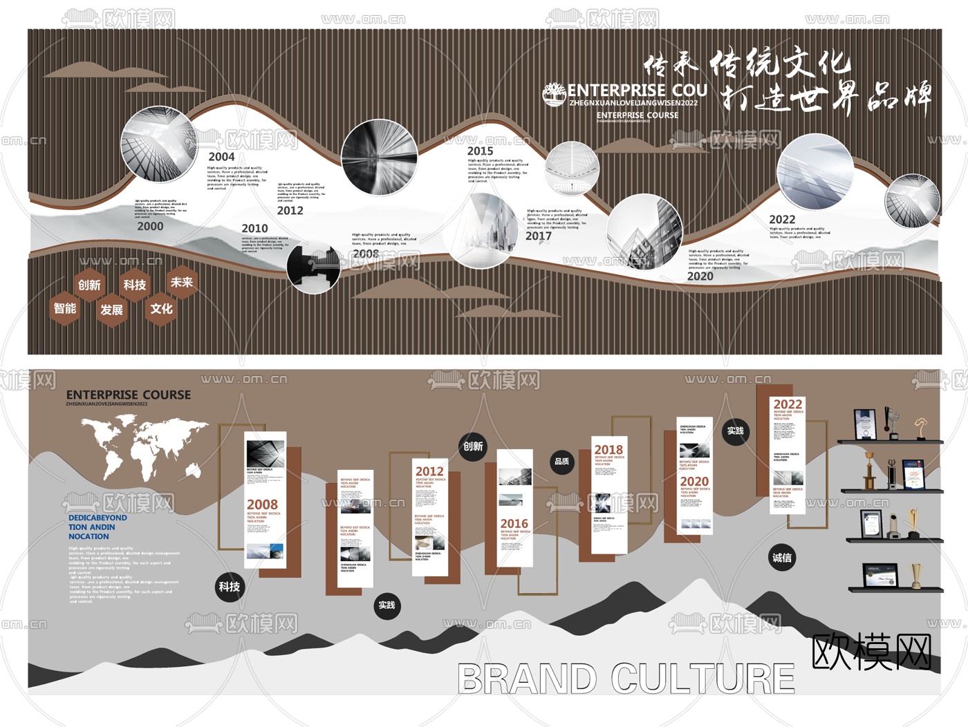 现代宣传栏企业墙su模型下载