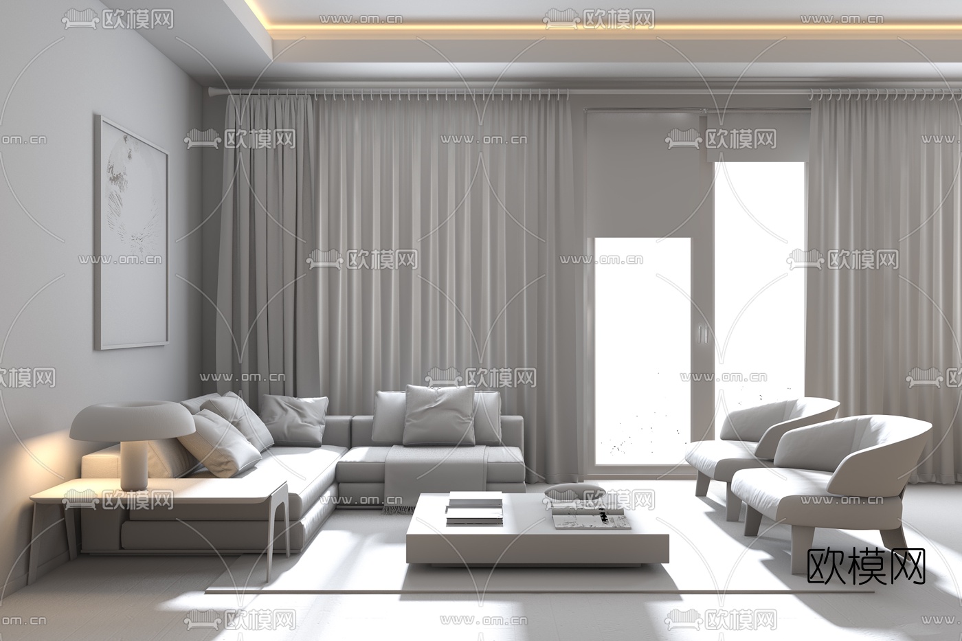 VizLine Studio设计 现代布艺转角沙发组合3d模型下载（渲染图2）