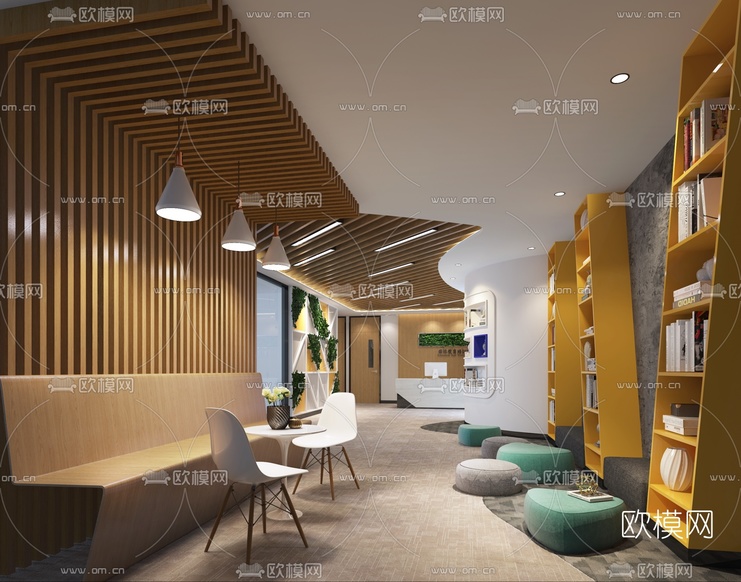 现代儿童培训机构前台大厅3d模型下载(渲染图2)
