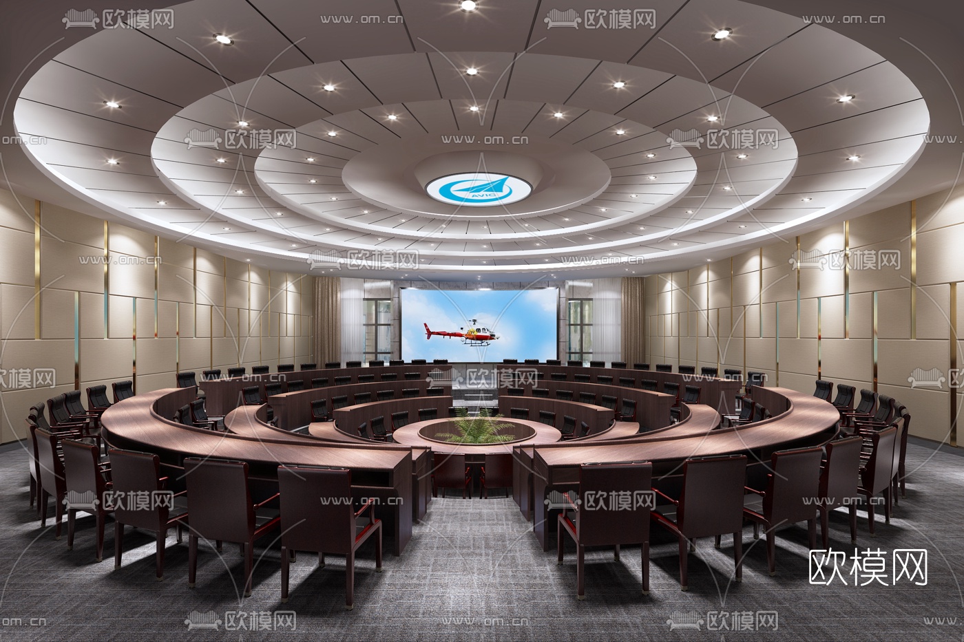 现代多功能厅会议室3D模型-免费3dmax模型库-欧模网