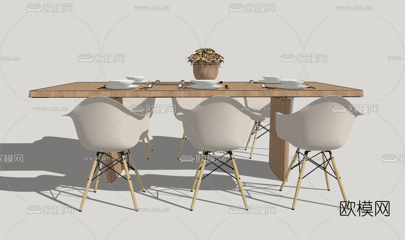 北欧餐桌椅组合免费su模型下载（渲染图2）