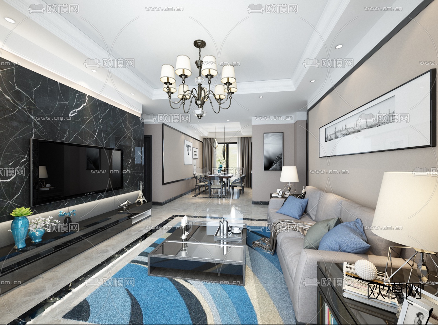 后现代客厅餐厅3D模型