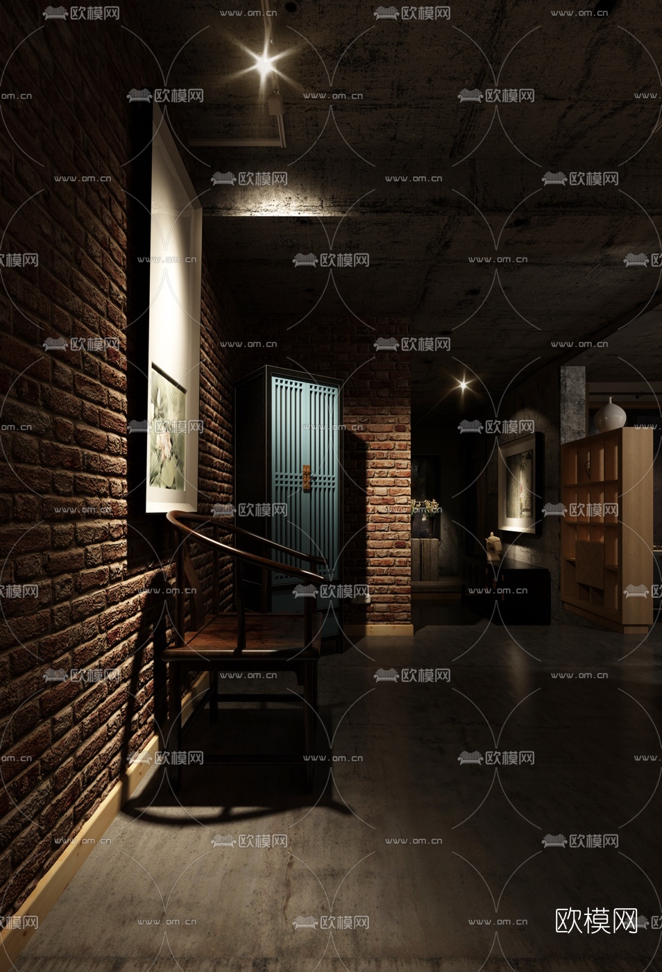 新中式客厅餐厅3d模型