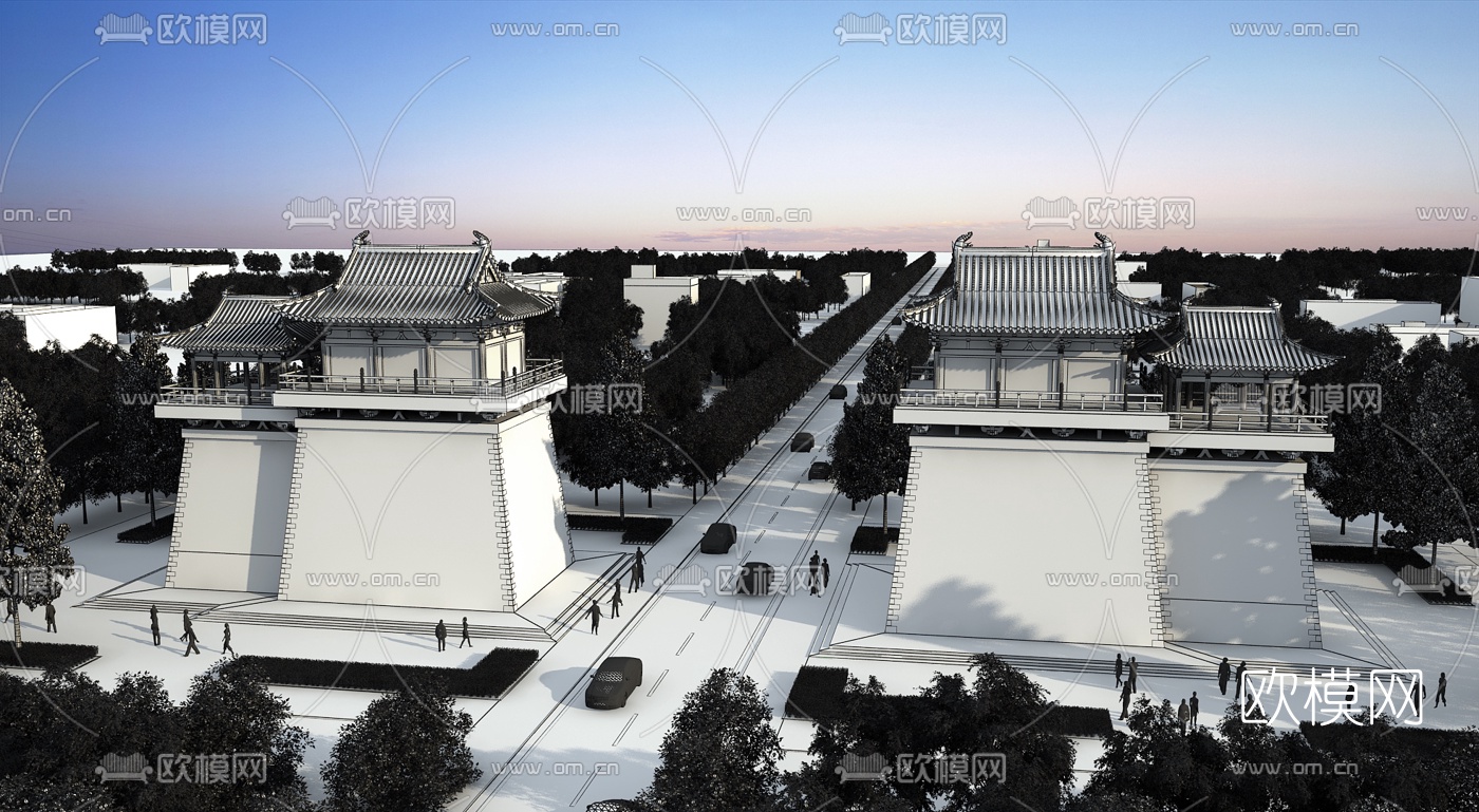 中式古建城楼3d模型下载（渲染图2）
