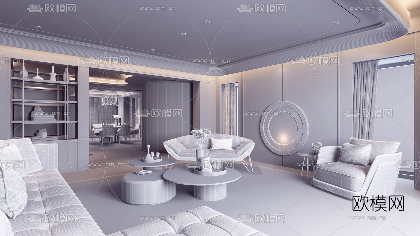 邱德光设计 北京懋源·璟玺豪宅客厅餐厅3d模型下载（渲染图3）