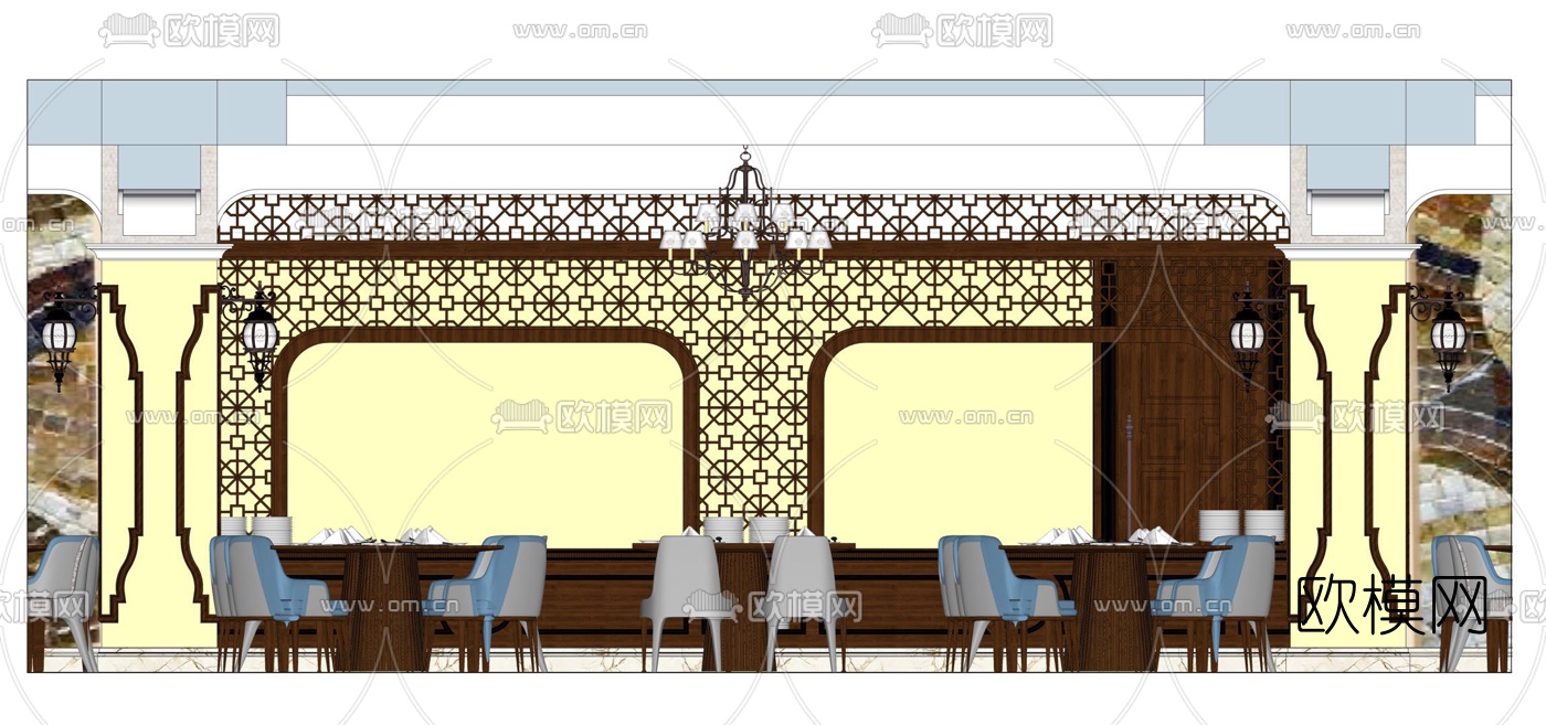 现代酒店宴会厅餐厅su模型下载（渲染图5）