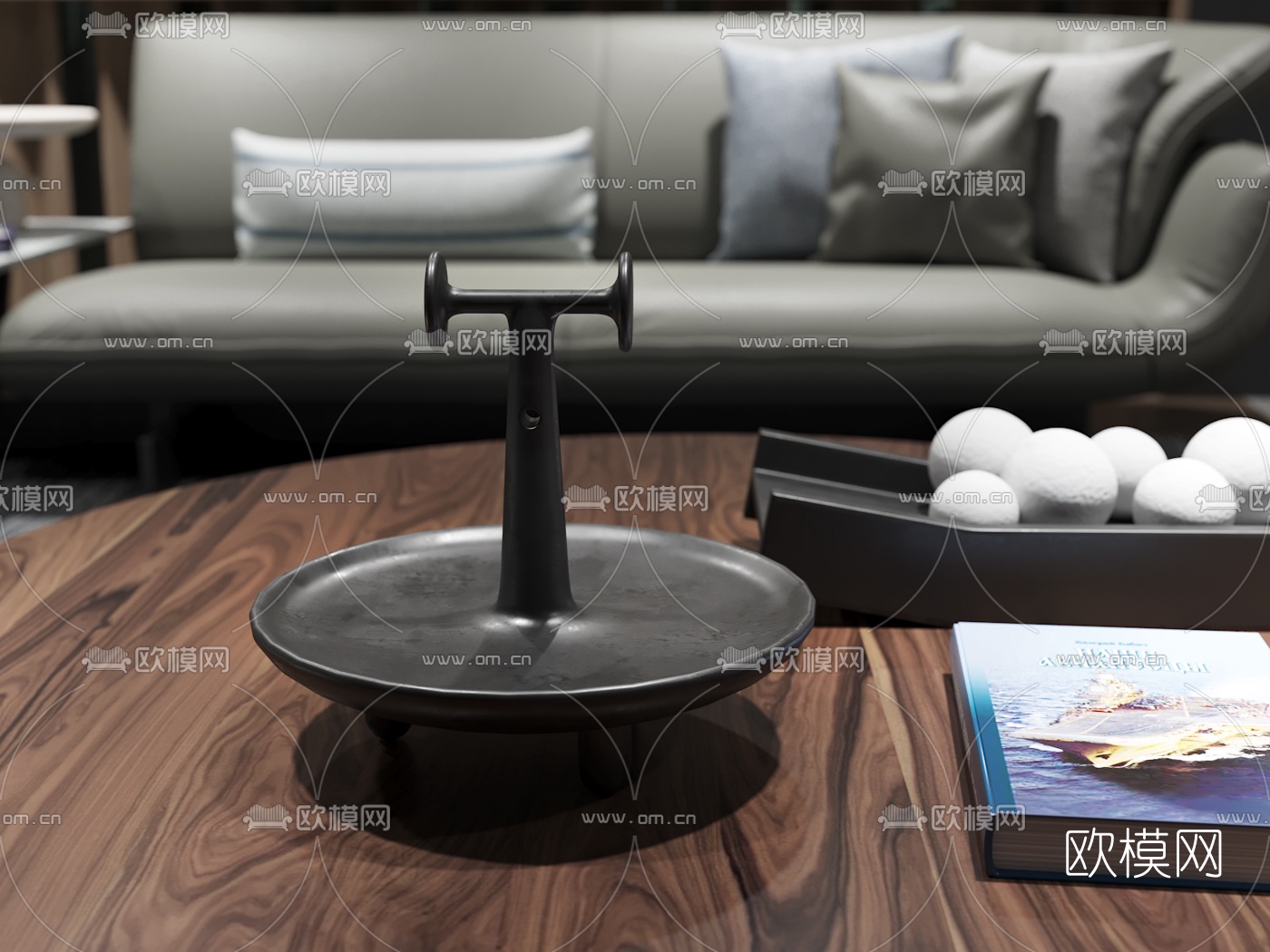 意大利Cassina品牌现代皮革沙发茶几组合3D模型下载（渲染图3）