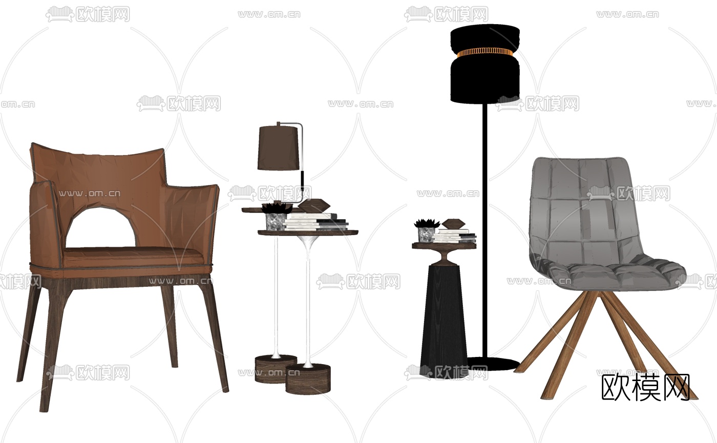 现代单椅组合su模型下载（渲染图1）