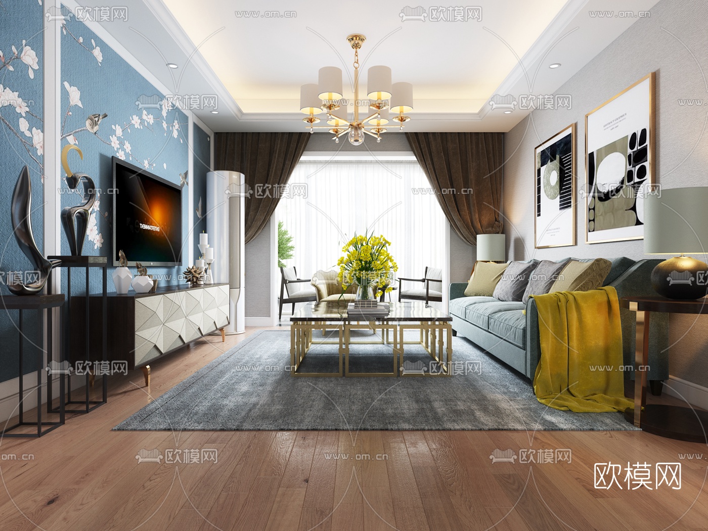 后现代客厅餐厅3d模型