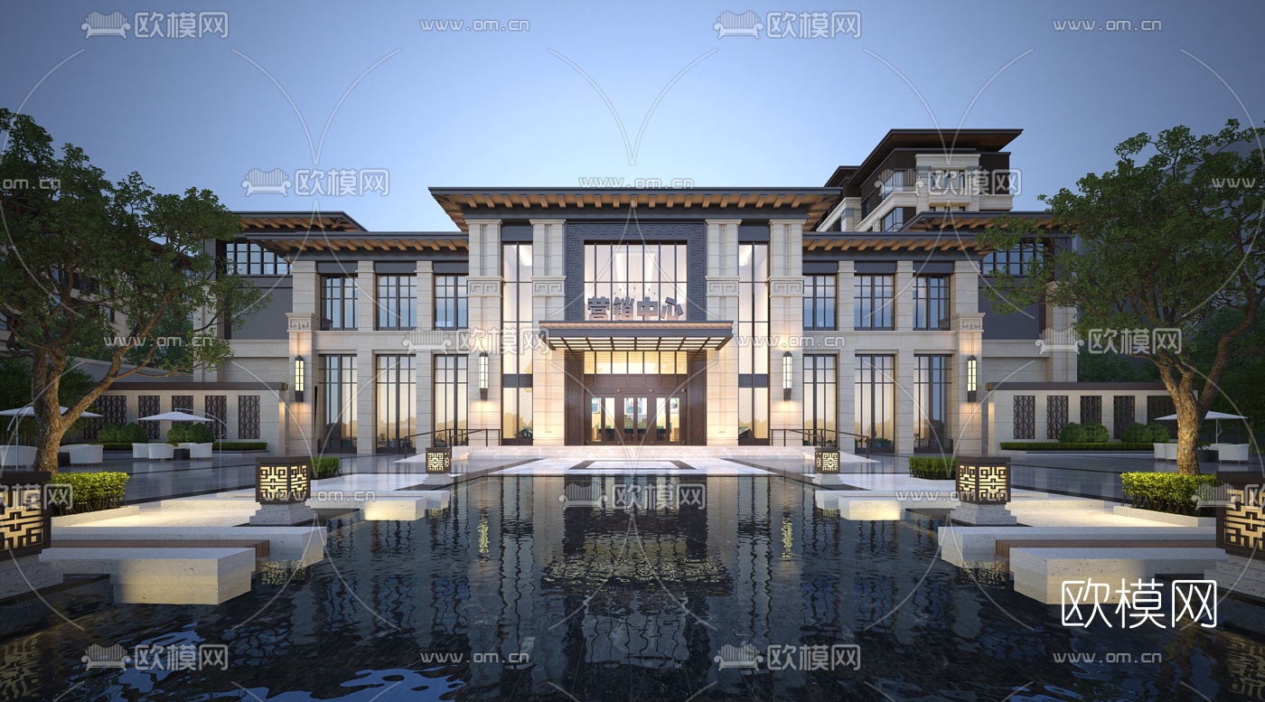 新中式售楼处外观3d模型