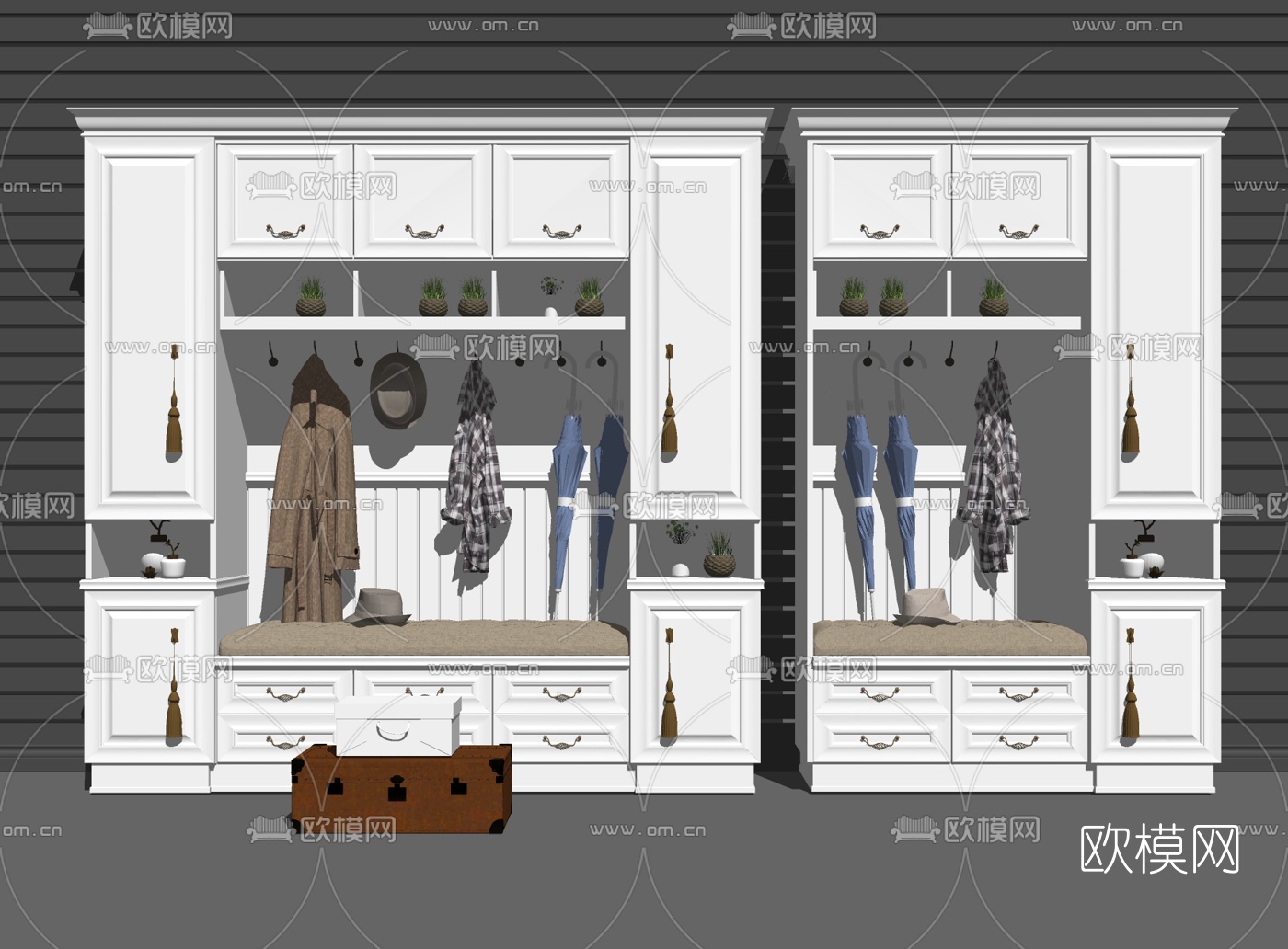 简欧实木多功能鞋柜su模型下载