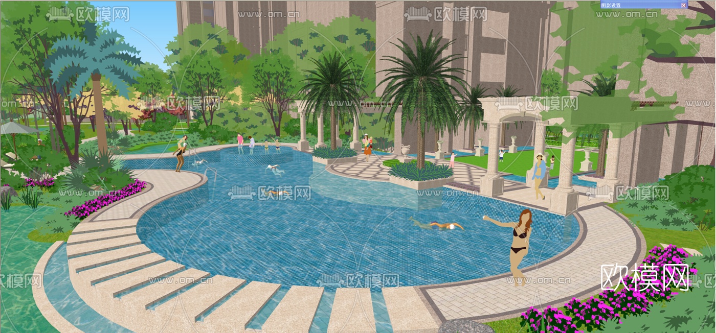 欧式小区景观规划su模型下载（渲染图8）