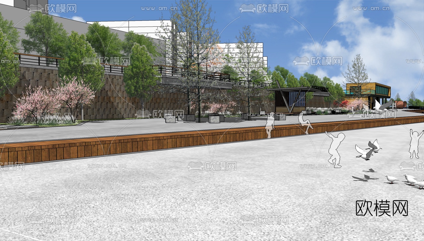 现代滨水景观su模型下载（渲染图3）