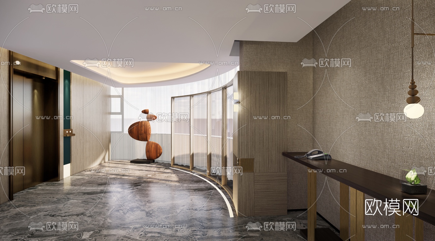 新中式酒店过道su模型下载（渲染图1）