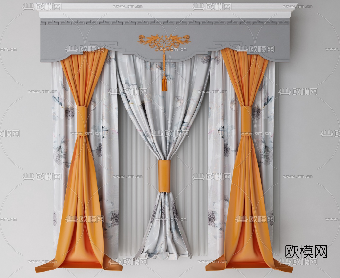 简欧布艺窗帘3d模型