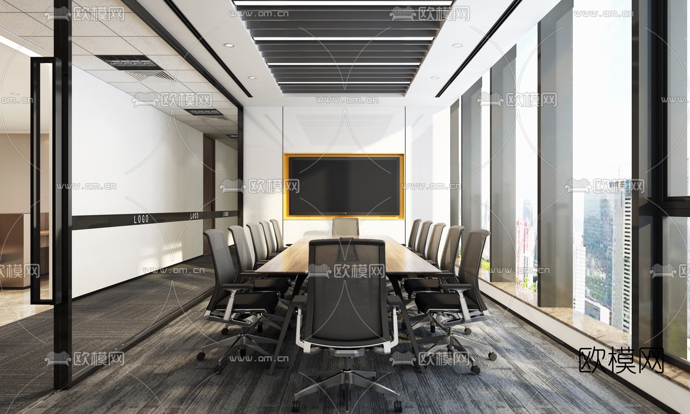现代办公会议室3d模型下载