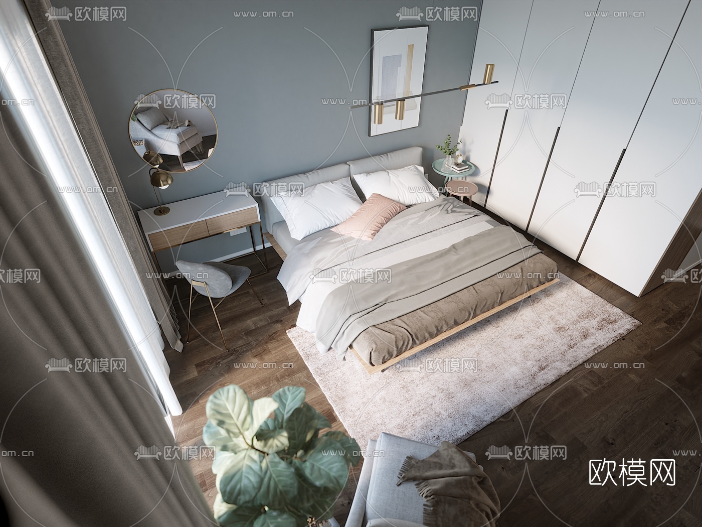 北欧轻奢卧室3d模型