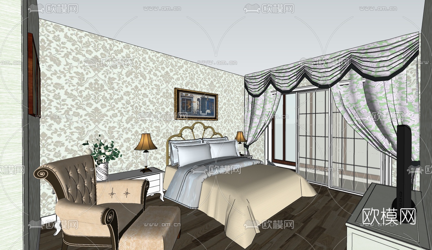 欧式客餐厅su模型下载（渲染图7）