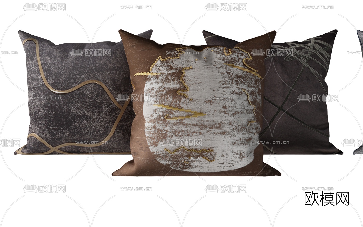 新中式轻奢抱枕组合3d模型下载（渲染图2）