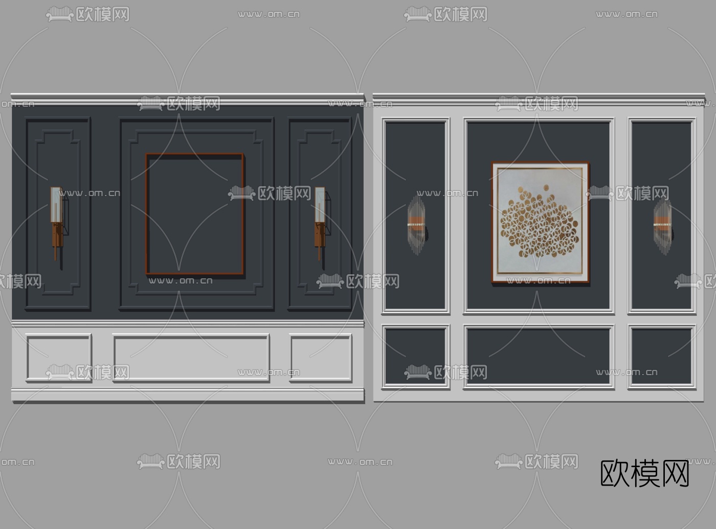 简欧沙发背景墙su模型下载