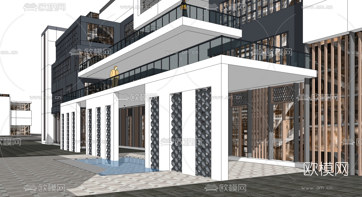新中式商业街建筑su模型