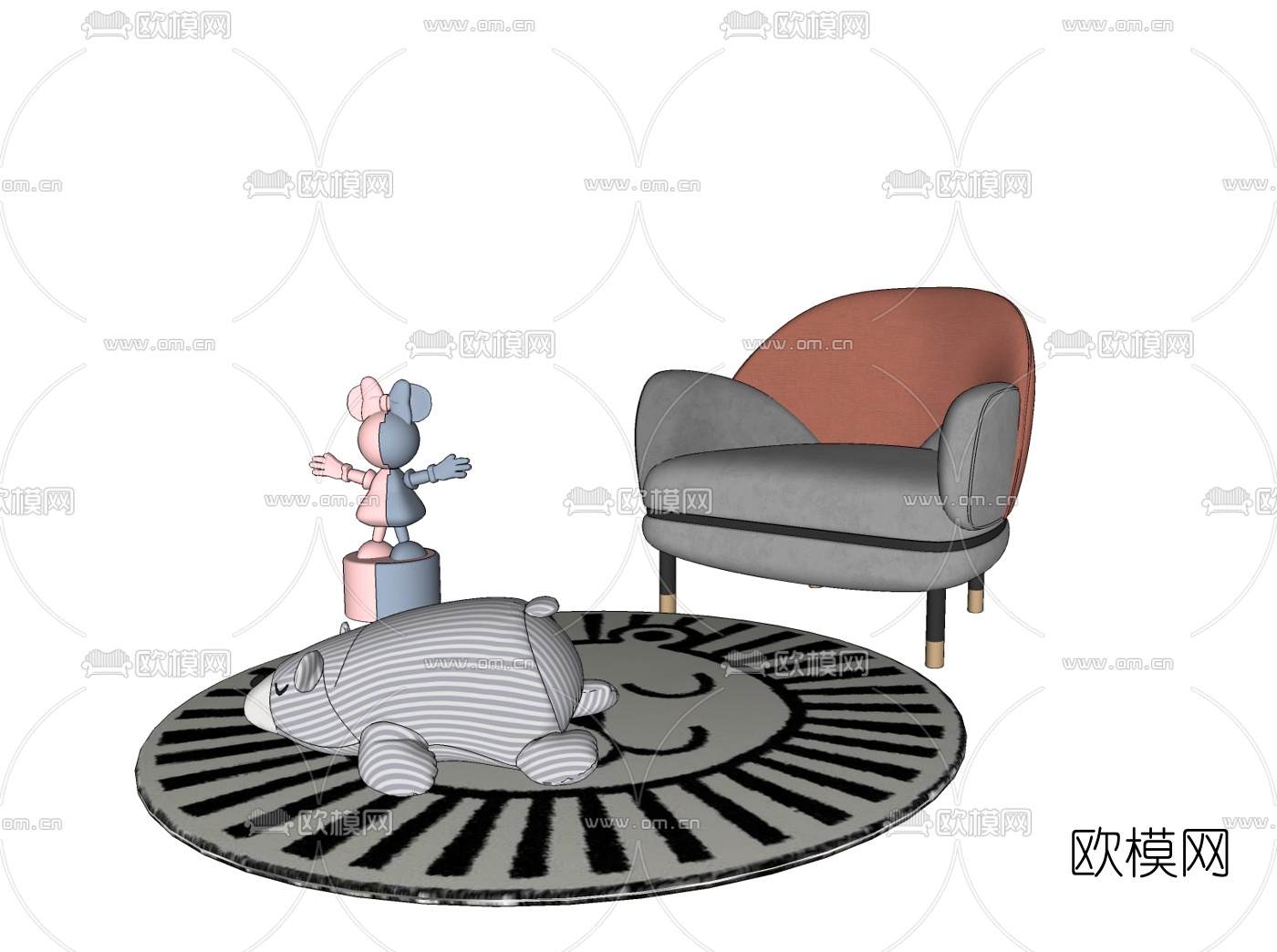 北欧布艺休闲椅su模型下载
