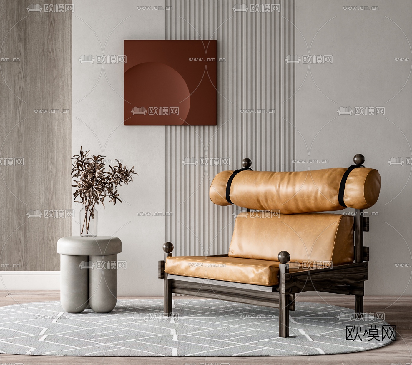 现代皮革休闲椅su模型