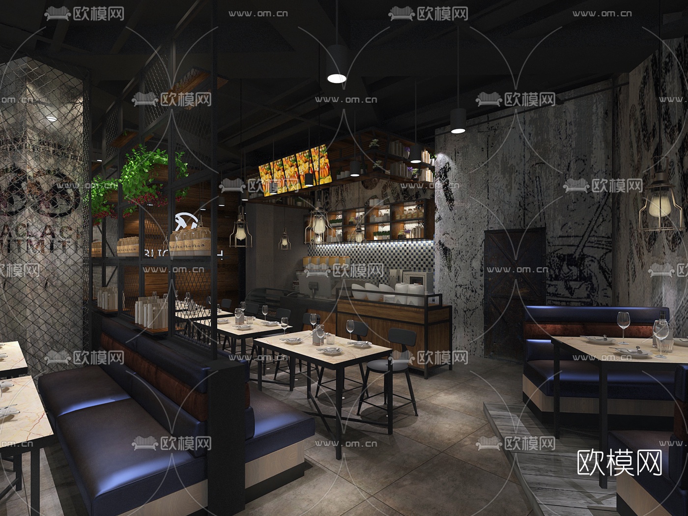 工业风休闲餐厅3D模型