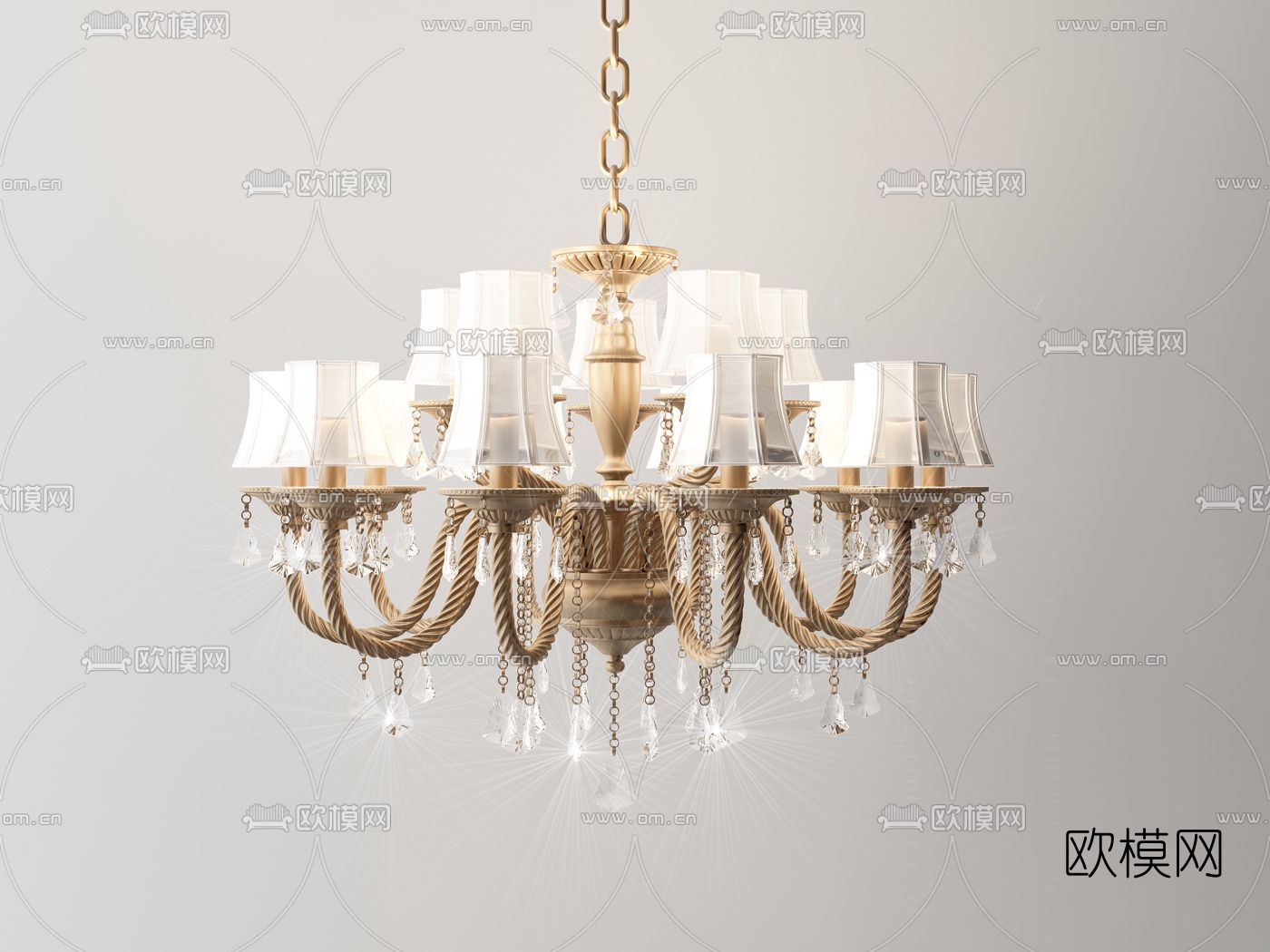 欧式金属水晶多头吊灯3d模型下载（渲染图2）
