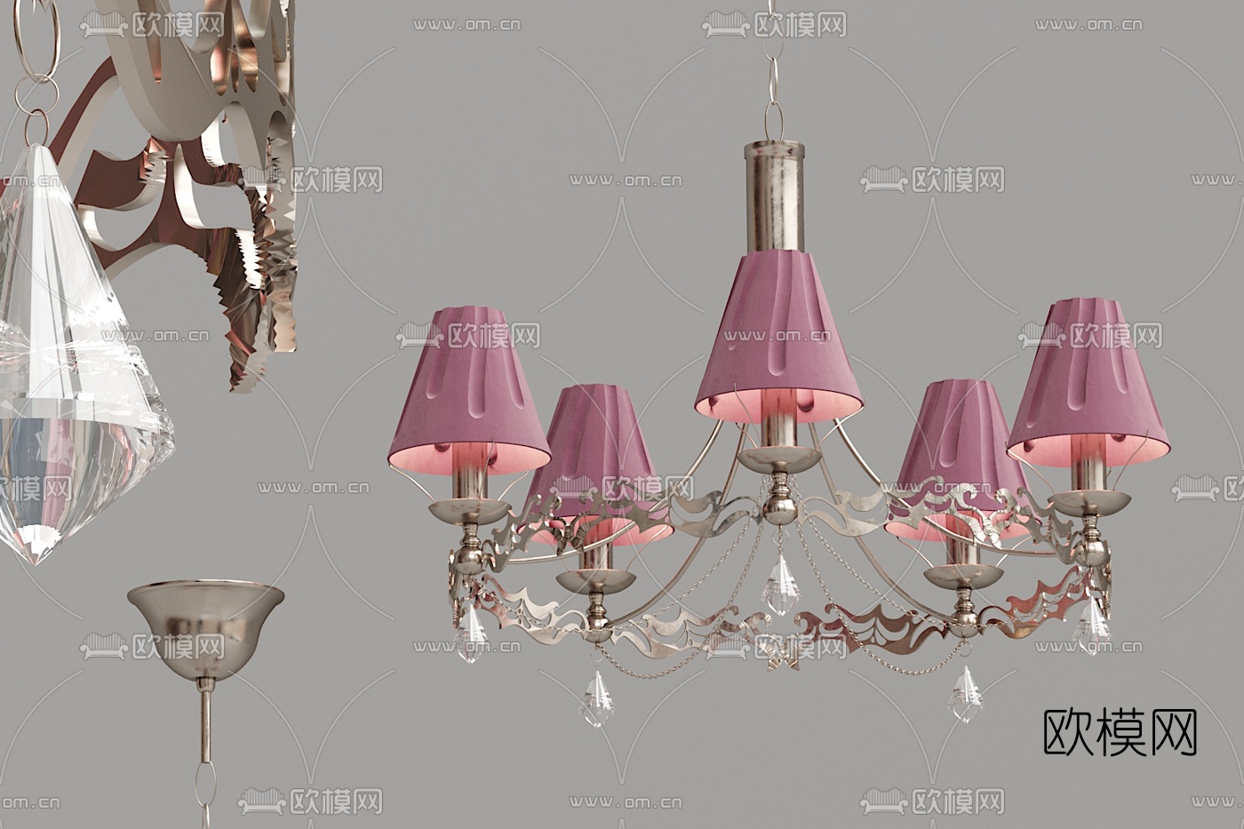 简欧金属水晶吊灯3d模型下载