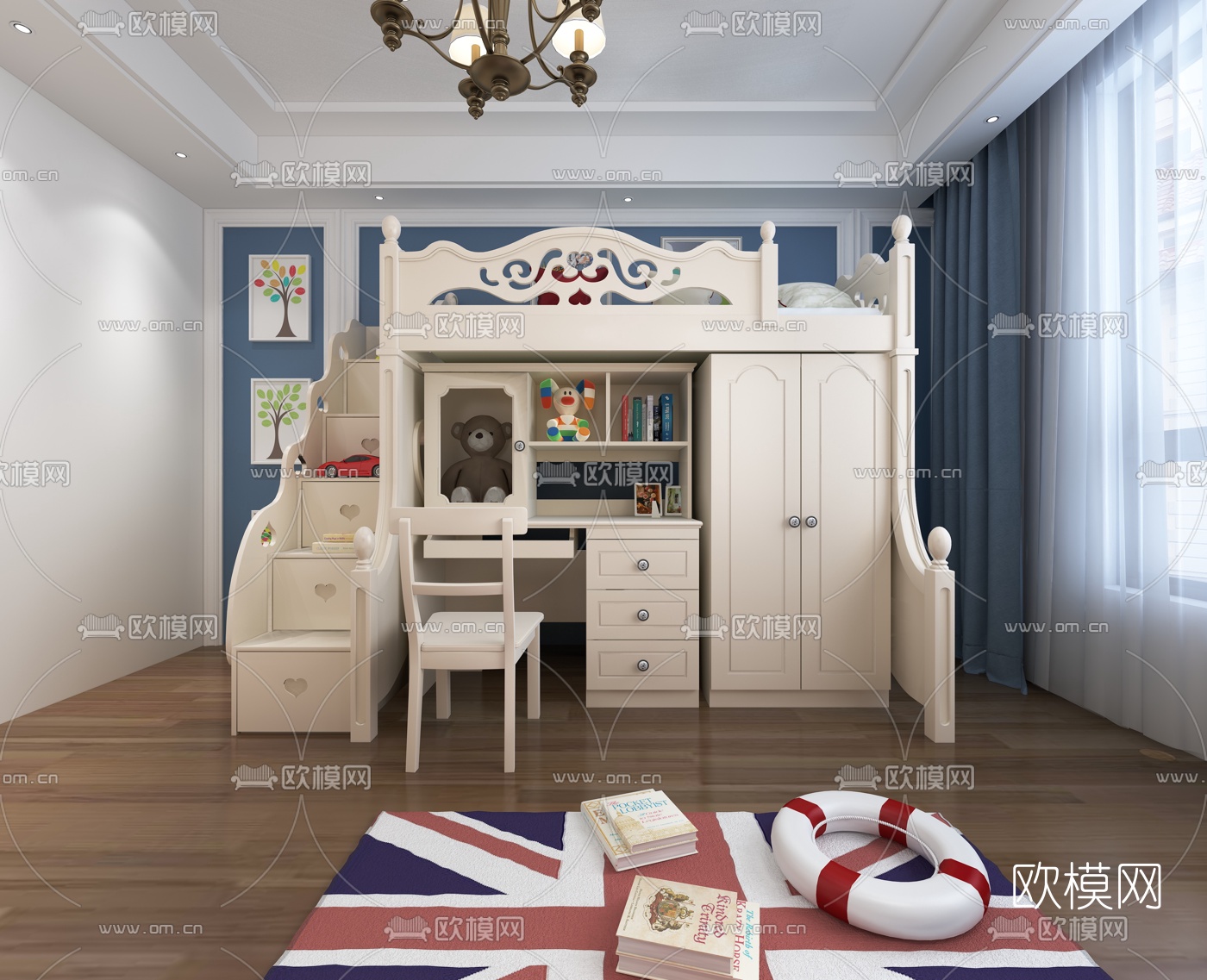 美式儿童床3d模型下载（渲染图1）