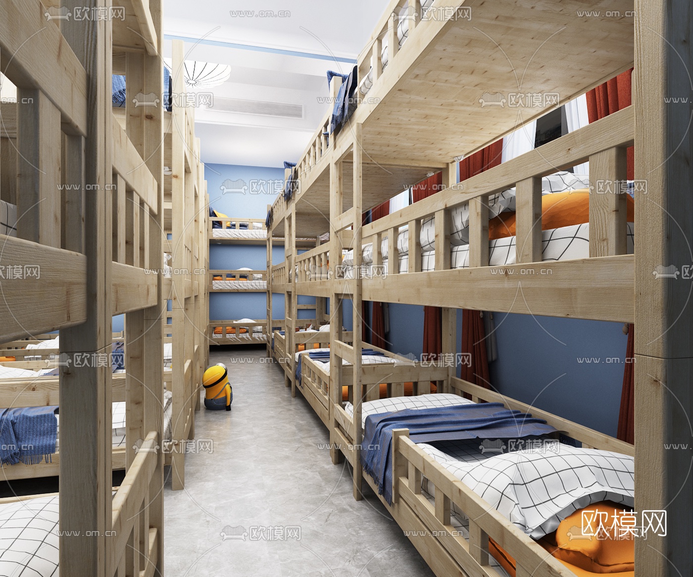 现代男生宿舍儿童床3d模型下载（渲染图2）