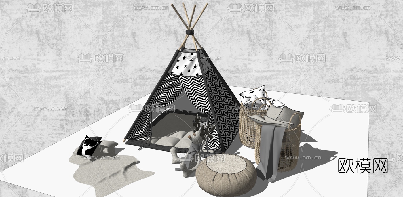 现代儿童帐篷床su模型下载（渲染图2）