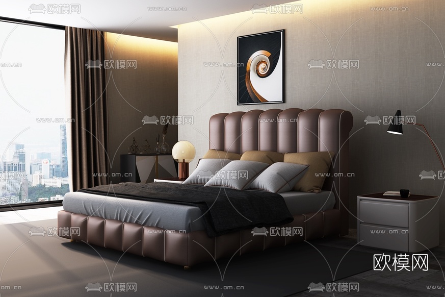 美式双人床3d模型下载