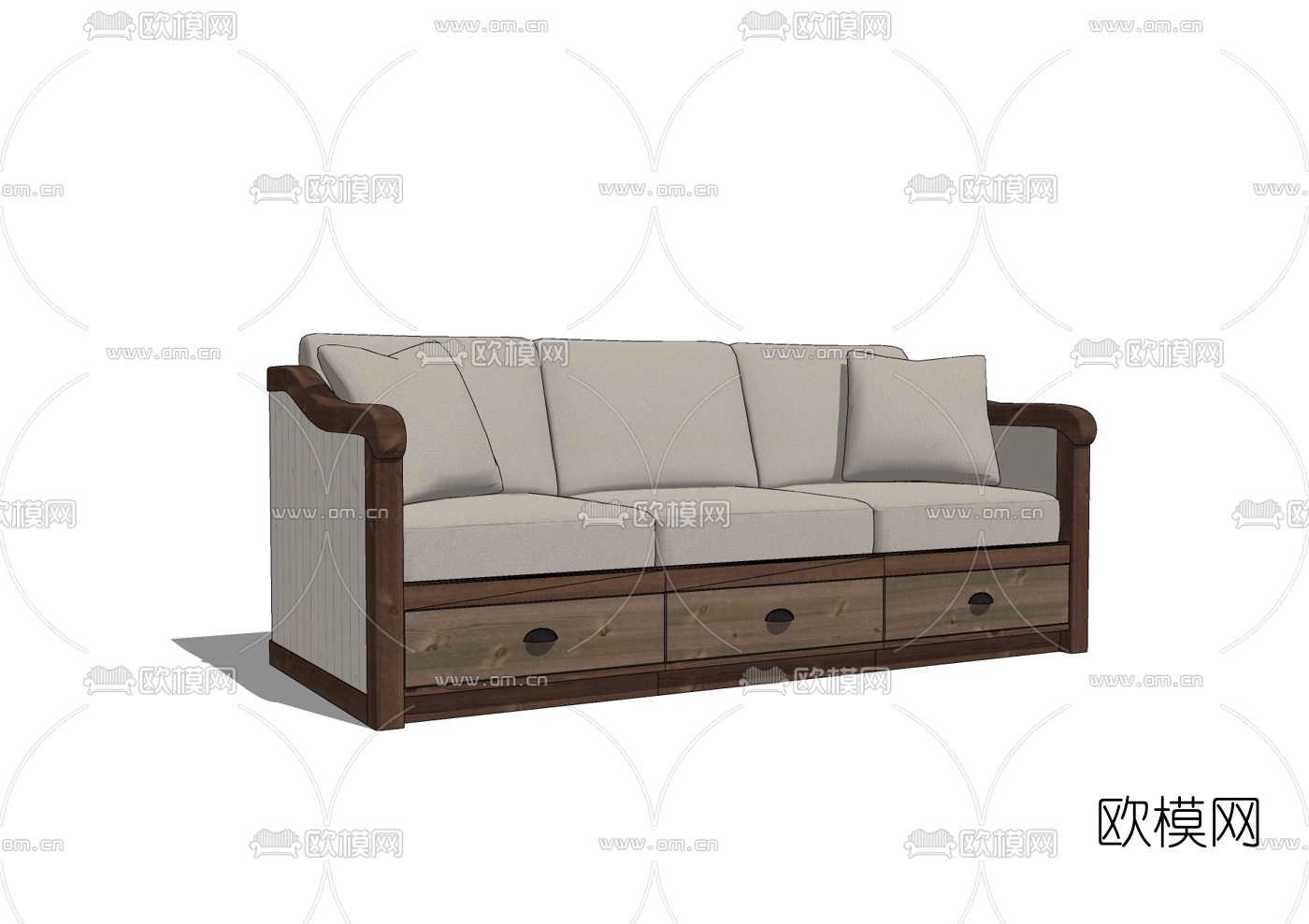 中式布艺多人沙发免费su模型下载