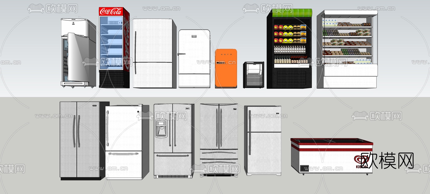 现代冰箱冰柜组合su模型下载（渲染图2）