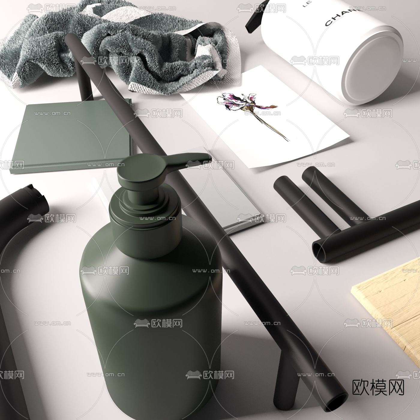 现代洗涤日用毛巾3d模型下载（渲染图2）