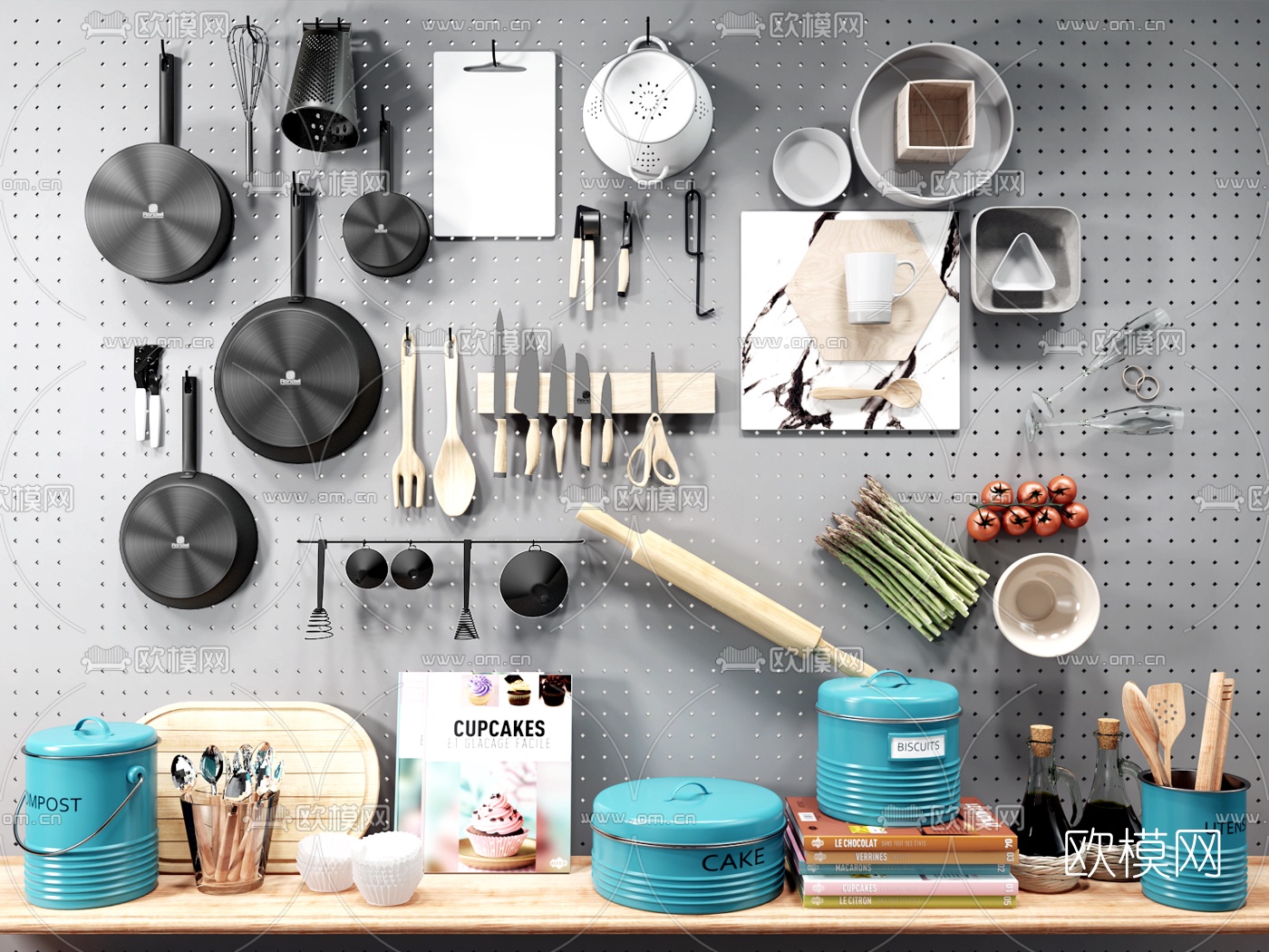 北欧厨房餐具食物组合3d模型下载