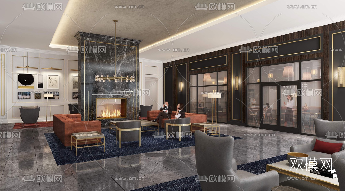 现代酒店大堂接待区3D模型-免费3dmax模型库-欧模网