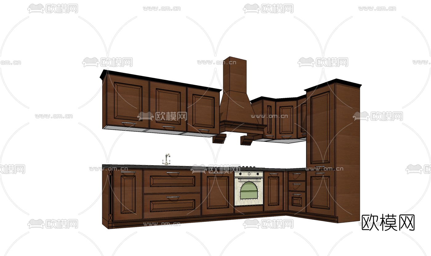 美式橱柜免费su模型下载（渲染图2）