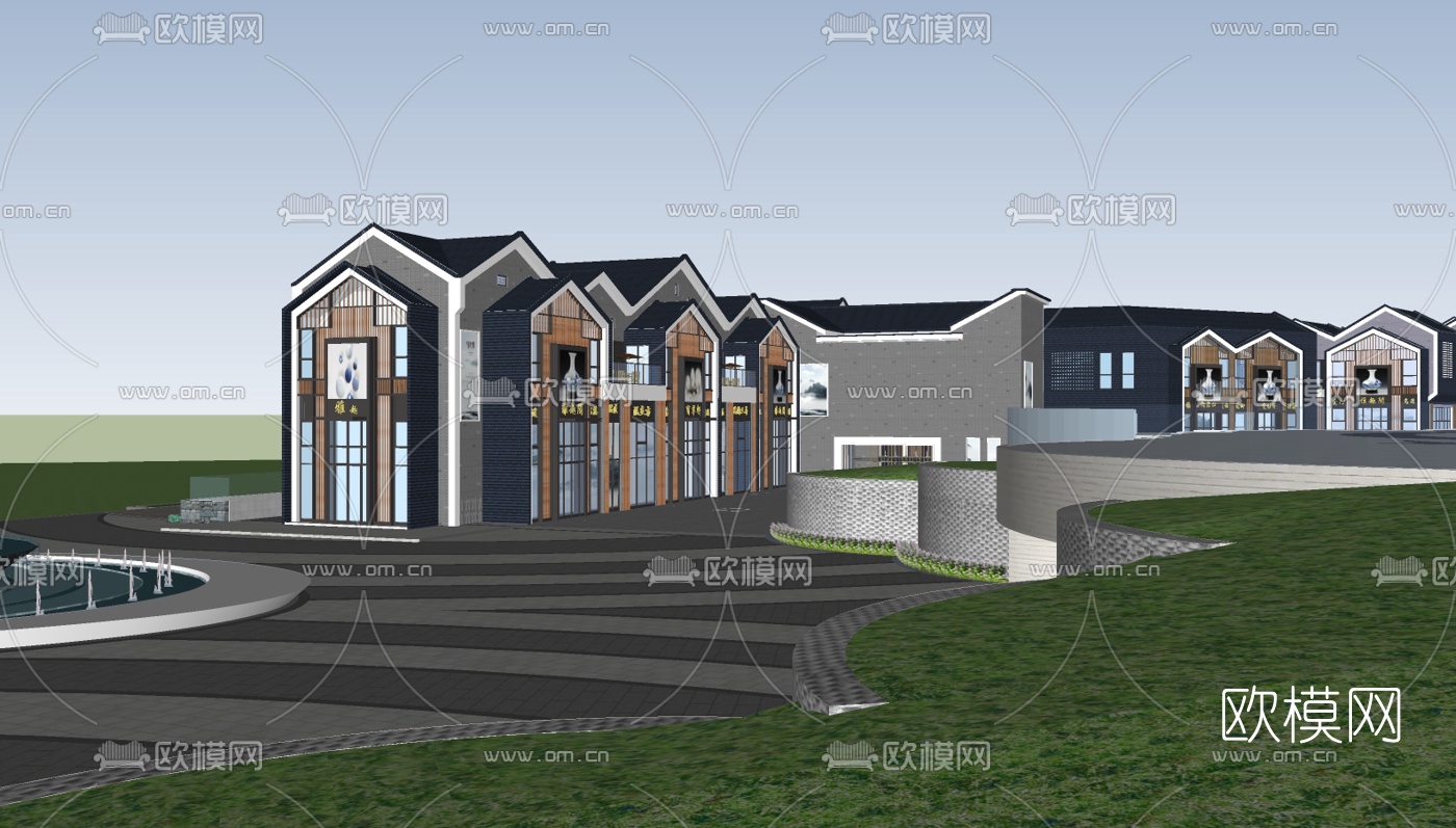 中式商业区规划su模型下载（渲染图2）